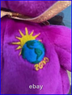 Ty Beanie Babies Millennium Bear Plush Toy Purple Very Rare Error Marks