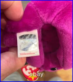 Ty Beanie Babies Millennium Bear Plush Toy Purple Very Rare Error Marks