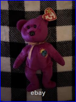 Ty Beanie Babies Millennium Bear Plush Toy Purple Vintage Rare Tag Attached