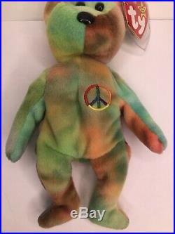Ty Beanie Babies Original 1996 RARE Retired Peace Bear With ERRORS & PVC PELLETS