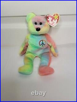 Ty Beanie Babies Peace Bear VERY RARE Unique Colors Retired 1996 Vintage New