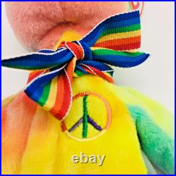 Ty Beanie Babies Peace Multicolor Teddy Bear VTG 1996 Gay Pride Rare 2 Tags