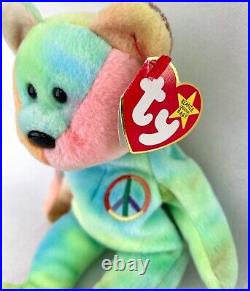 Ty Beanie Babies Peace bear 1996 RARE stamped 102 tag errors NEW