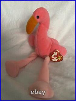 Ty Beanie Babies Pinky the Flamingo Plush Toy RARE With Tag Errors