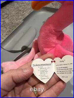 Ty Beanie Babies Pinky the Flamingo Plush Toy Tag Errors RARE! 1995