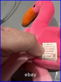 Ty Beanie Babies Pinky the Flamingo Plush Toy Tag Errors RARE! 1995