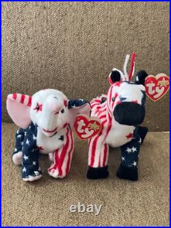 Ty Beanie Babies RARE Righty & Lefty 2000 with Tag Errors MINT CONDITION