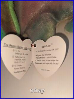 Ty Beanie Babies Rainbow the Iguana 1997 Mint Tags Rare Colors