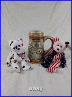 Ty Beanie Babies Rare 1998 Glory, 1999 Spangle & 1984 LA Olympics Stein Beer Mug