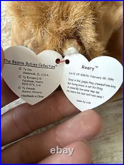 Ty Beanie Babies Roary Lion 1996 RARE, ERRORS (Excellent, Retired, Baby)