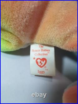 Ty Beanie Baby 1997 Tie-Dye Iggy Iguana Retired RARE EDITION No Tongue + Errors
