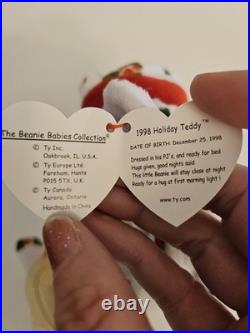 Ty Beanie Baby 1998 Holiday Teddy MINT WithRare ERRORS- Free Shipping
