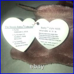 Ty Beanie Baby Batty Brown the Bat Plush Toy 1996 Vintage PVC Pellets Rare