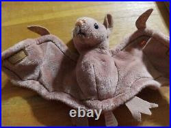 Ty Beanie Baby Batty the Bat, Retired Rare, 1996, #4035, Orig. Owner New, Errors