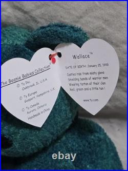 Ty Beanie Baby Bear Wallace Rare, Retired, witherrors