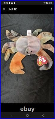 Ty Beanie Baby CLAUD the Crab with Tag ERRORS Plush Toy RARE PVC NEW RETIRED 1996