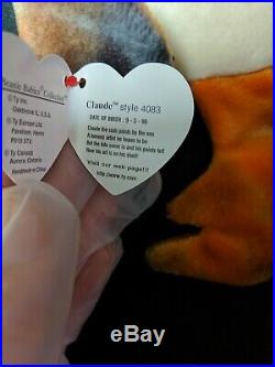 Ty Beanie Baby CLAUD the Crab with Tag ERRORS Plush Toy RARE PVC NEW RETIRED 1996