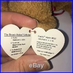 Ty Beanie Baby CURLY THE BEAR 4-12-1996. PVC. No Star. Tag Errors. RARE! 4052