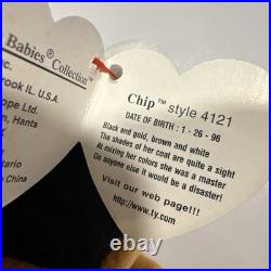 Ty Beanie Baby Chip The Cat RARE- 1996, Style 4121 With Tag Errors! PVC