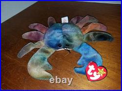 Ty Beanie Baby Claude the Crab Ty Dye Retired PVC VERY RARE, with FACTORY Errors