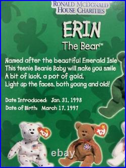 Ty Beanie Baby Erin The Bear 1997 Retired Plush Toy with Rare Tag Errors