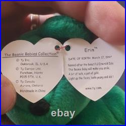 Ty Beanie Baby Erin the Bear Green 1997 with ERRORS (RARE COLLECTIBLE)