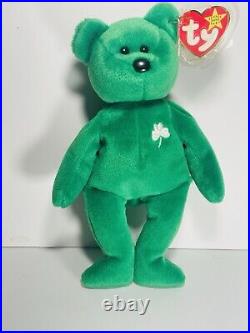 Ty Beanie Baby Erin the Irish Bear 1997 with Errors (Rare Collectable With Case)