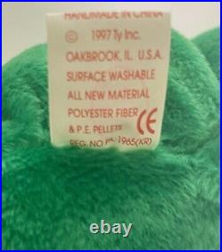 Ty Beanie Baby Erin the Irish Bear 1997 with Errors (Rare Collectable With Case)