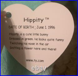 Ty Beanie Baby Hippity The Mint Green Bunny 1996 PVC Pellets Tag Errors Rare Ty Beanie Baby Hippity The Mint Green Bunny 1996 PVC Pellets Tag Errors Rare