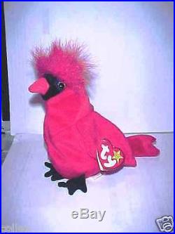 Ty Beanie Baby Mac Cardinal Bird Red China 1999 Error! P. E. Pellets RARE