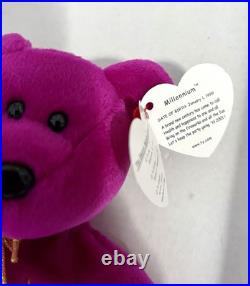 Ty Beanie Baby Millennium Bear Magenta New Century Rare Retired With Errors Ty Beanie Baby Millennium Bear Magenta New Century Rare Retired With Errors