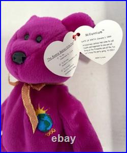 Ty Beanie Baby Millennium Bear Magenta New Century Rare Retired With Errors Ty Beanie Baby Millennium Bear Magenta New Century Rare Retired With Errors