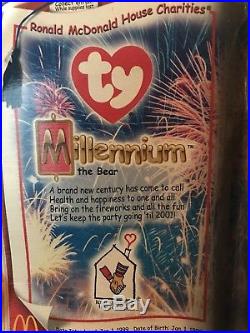 Ty Beanie Baby Millennium (Millenium) Bear VERY RARE -In Box- -New- -SEALED
