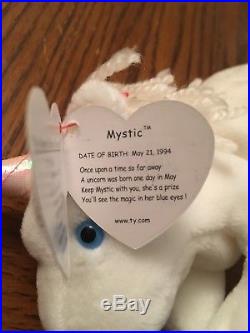 Ty Beanie Baby Mystic the Unicorn 1994/1993 with Tag Errors Rare PE Pellets