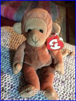 Ty Beanie Baby Nana the rare monkey withtan tail & face, feet, 1993, tag protected