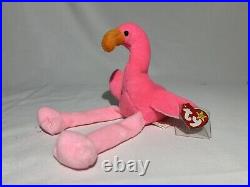 Ty Beanie Baby, PINKY The Flamingo, RARE 1995 Retired withTag Errors & PVC Pellets