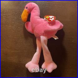 Ty Beanie Baby, PINKY The Flamingo, RARE 1995 Retired withTag Errors & PVC Pellets