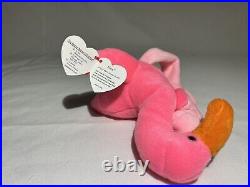 Ty Beanie Baby, PINKY The Flamingo, RARE 1995 Retired withTag Errors & PVC Pellets