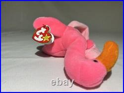 Ty Beanie Baby, PINKY The Flamingo, RARE 1995 Retired withTag Errors & PVC Pellets