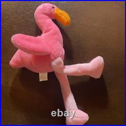 Ty Beanie Baby, PINKY The Flamingo, RARE 1995 Retired withTag Errors & PVC Pellets