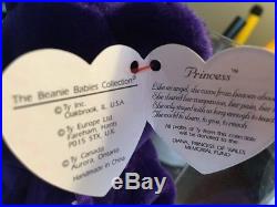 Ty Beanie Baby PRINCESS Diana bear 1997 RETIRED rare purple rose in display case