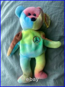 Ty Beanie Baby Peace Bear 1996 RARE Tricolor Face with Primary Color Palette