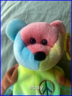Ty Beanie Baby Peace Bear 1996 RARE Tricolor Face with Primary Color Palette