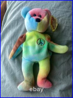 Ty Beanie Baby Peace Bear 1996 RARE Tricolor Face with Primary Color Palette