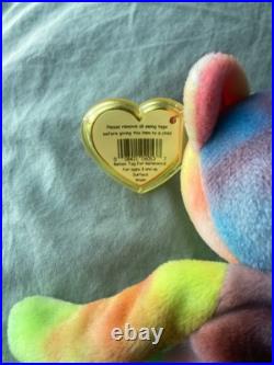 Ty Beanie Baby Peace Bear 1996 RARE Tricolor Face with Primary Color Palette