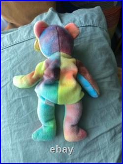 Ty Beanie Baby Peace Bear 1996 RARE Tricolor Face with Primary Color Palette