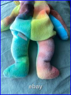 Ty Beanie Baby Peace Bear 1996 RARE Tricolor Face with Primary Color Palette