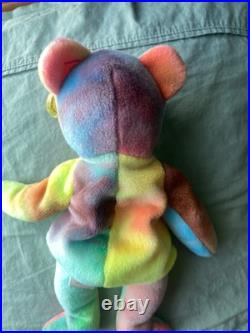 Ty Beanie Baby Peace Bear 1996 RARE Tricolor Face with Primary Color Palette