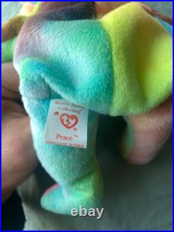 Ty Beanie Baby Peace Bear 1996 RARE Tricolor Face with Primary Color Palette