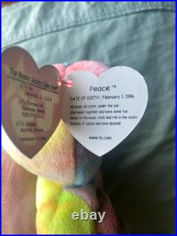 Ty Beanie Baby Peace Bear 1996 RARE Tricolor Face with Primary Color Palette